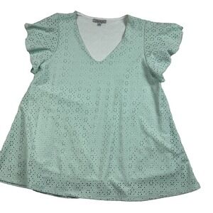 White Birch Eyelet Flutter Sleeve Top Mint Color Size Small lined
